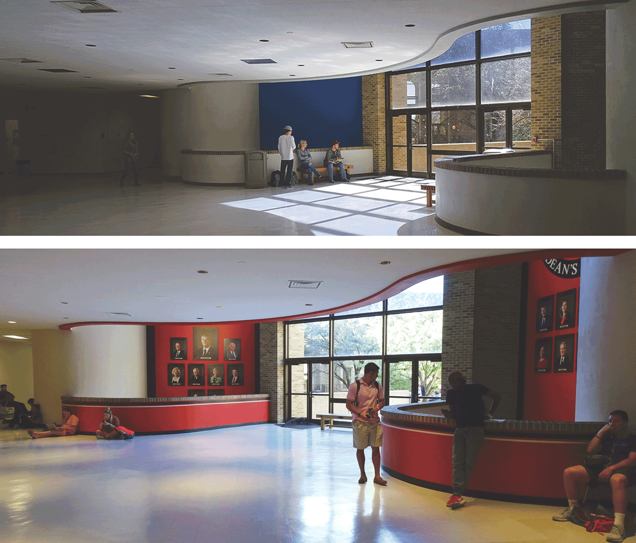 TTU Holden Hall Atrium Before & After, First Floor; photo by Toni Salama