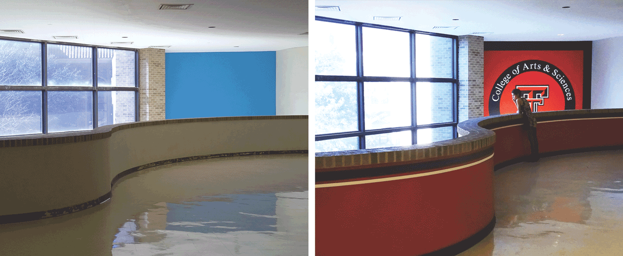 TTU Holden Hall Atrium Before & After, Second Floor; photo by Toni Salama