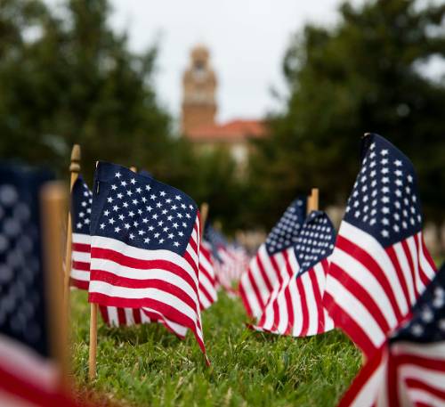 TTU campus with American flags
