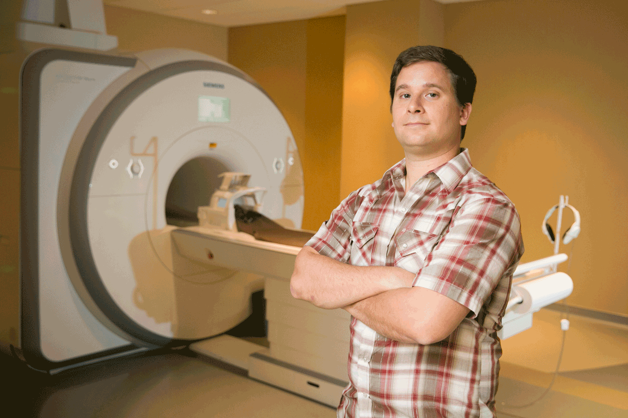 TTU cognitive psychologist Tyler Davis with fMRI at Caprock fMRI Lab for Cognitive Neuroscience