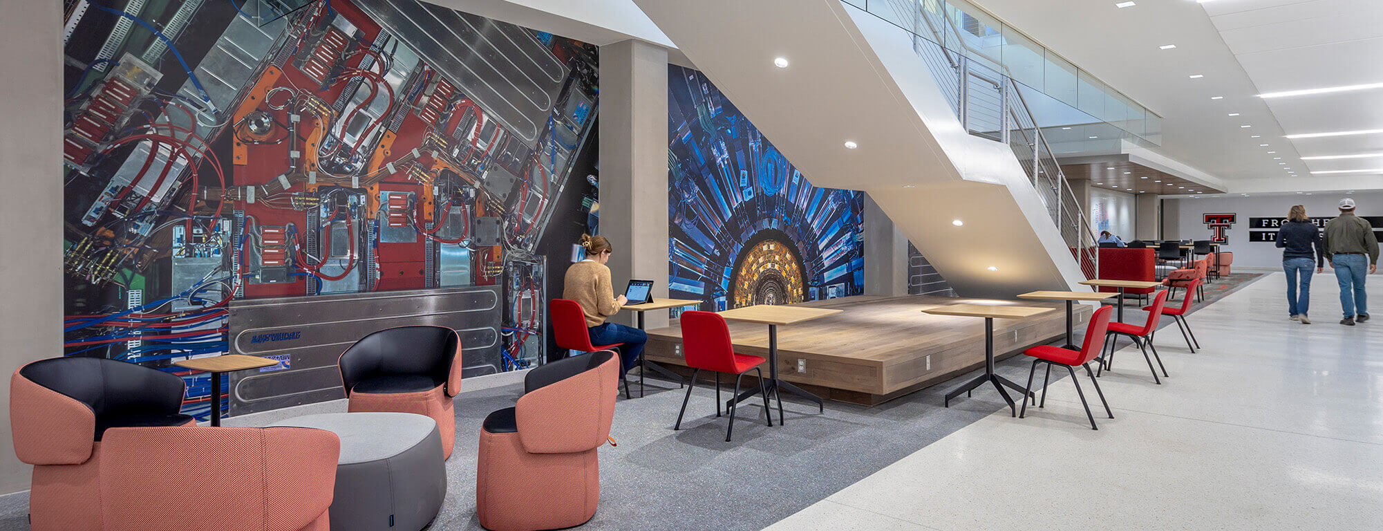 Texas Tech college of arts and sciences student in common area within academic science building