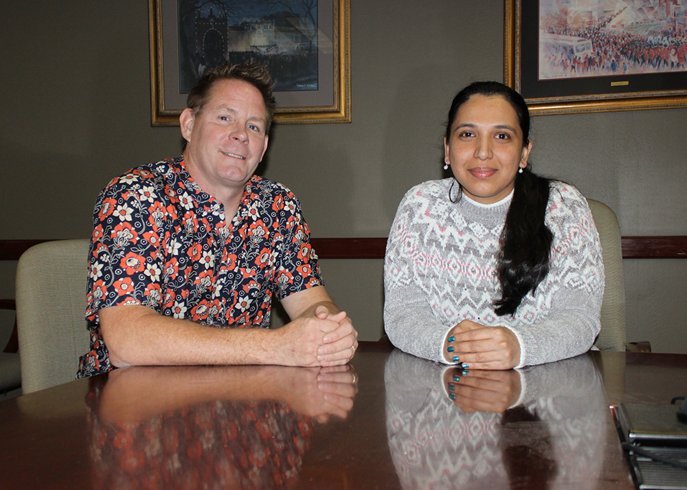 TTU professor Jordan Crago, left, and graduating Ph.D. student Kruuttika Satbhai, right; photo by Toni Salama