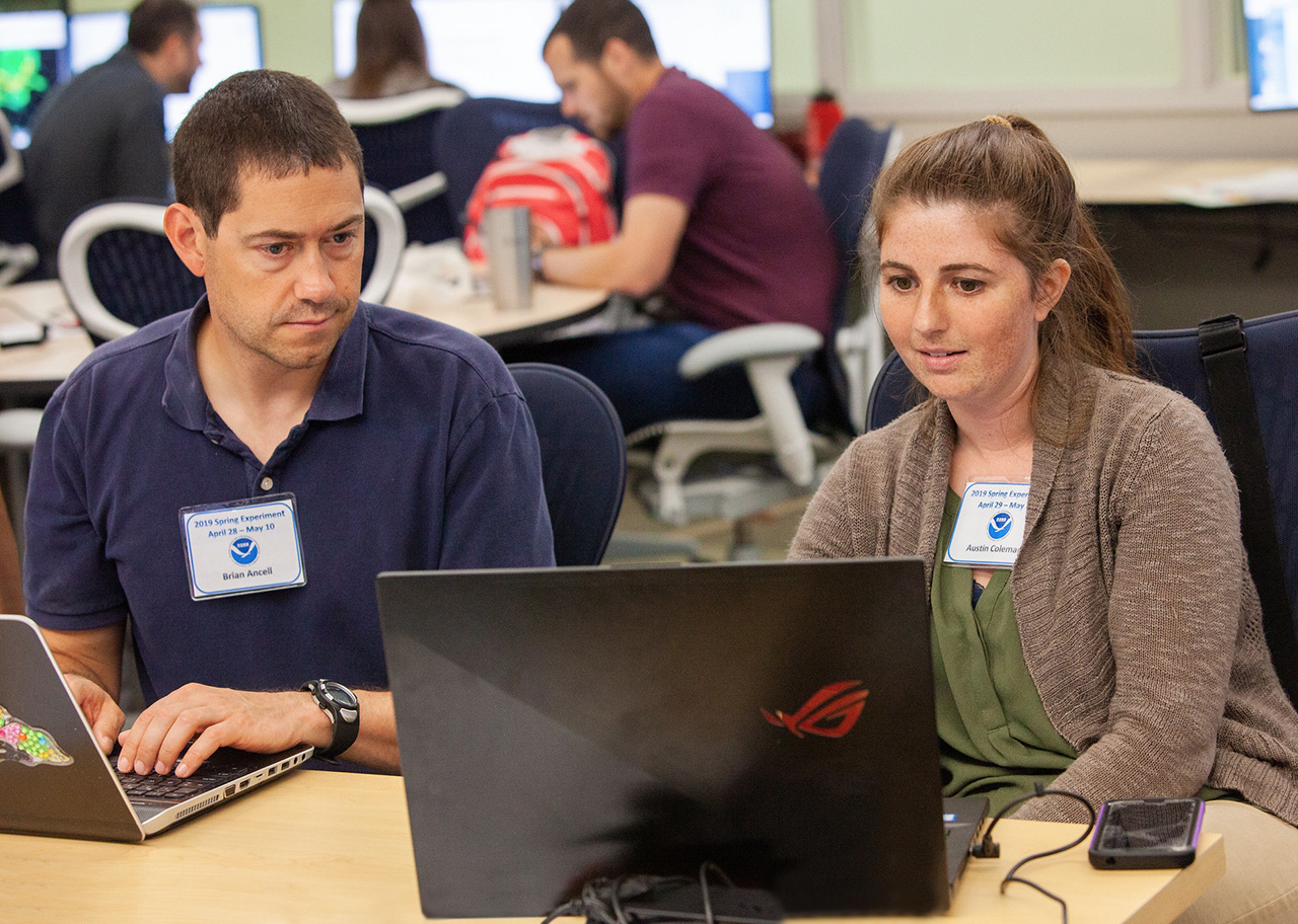 TTU Ph.D. student Austin Coleman, at right, with her advisor, TTU atmospheric scientist Brian Ancell, at left