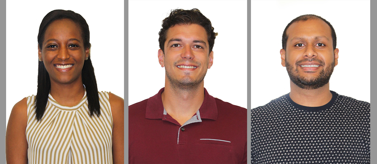 TTU PHD graduates Ahalee Cathey Farrow (left), Stephen Fischer (center), Arun Maharaj (right).