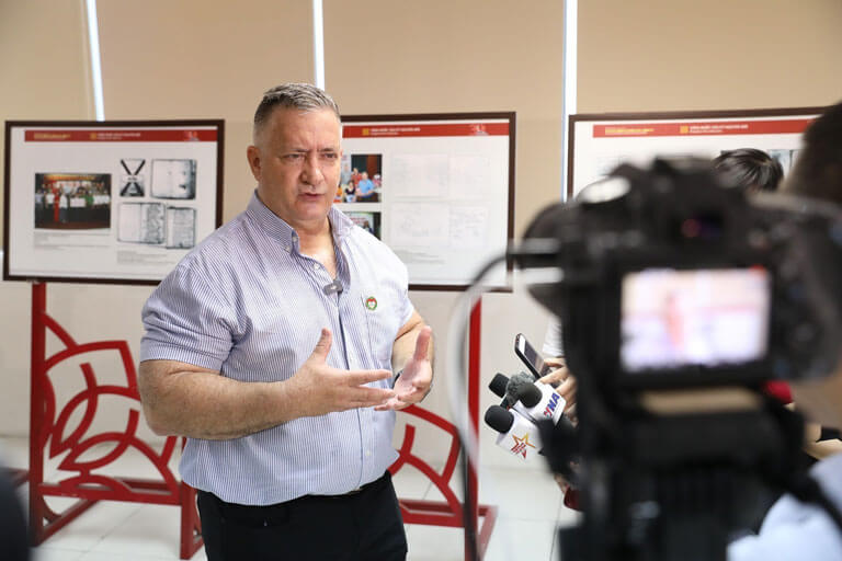 Dr. Steve Maxner being interviewed at this year's ceremony