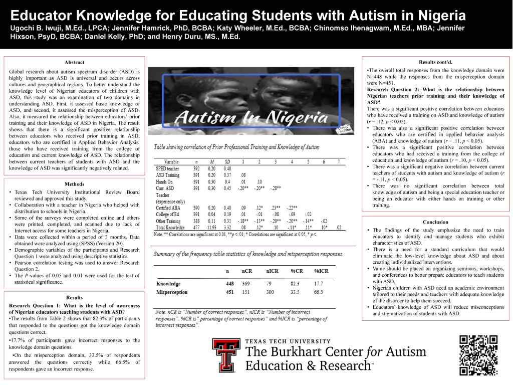 Poster - Educator Knowledge for Educating Students with Autism in Nigeria