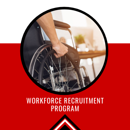 Image of person in wheelchair with title Workforce Recruitment Program