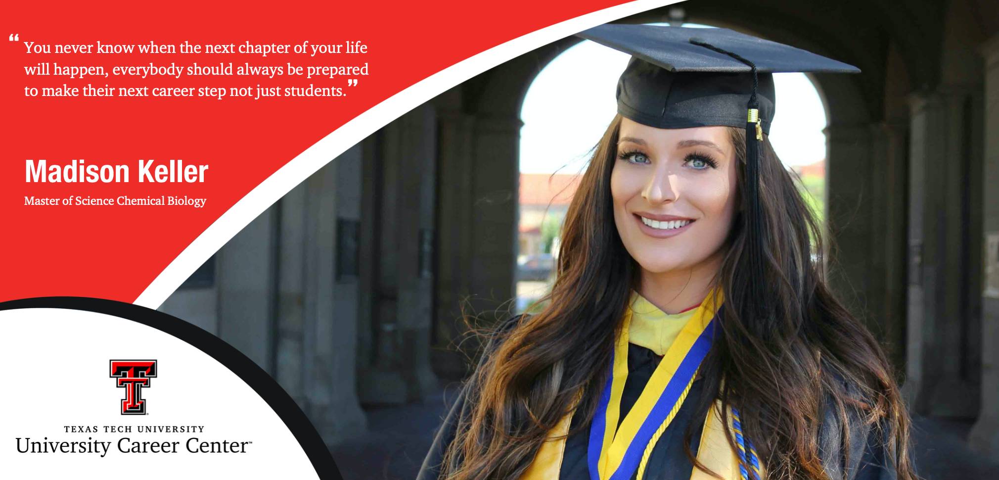 Woman wearing graduation cap and gown with quote and UCC logo