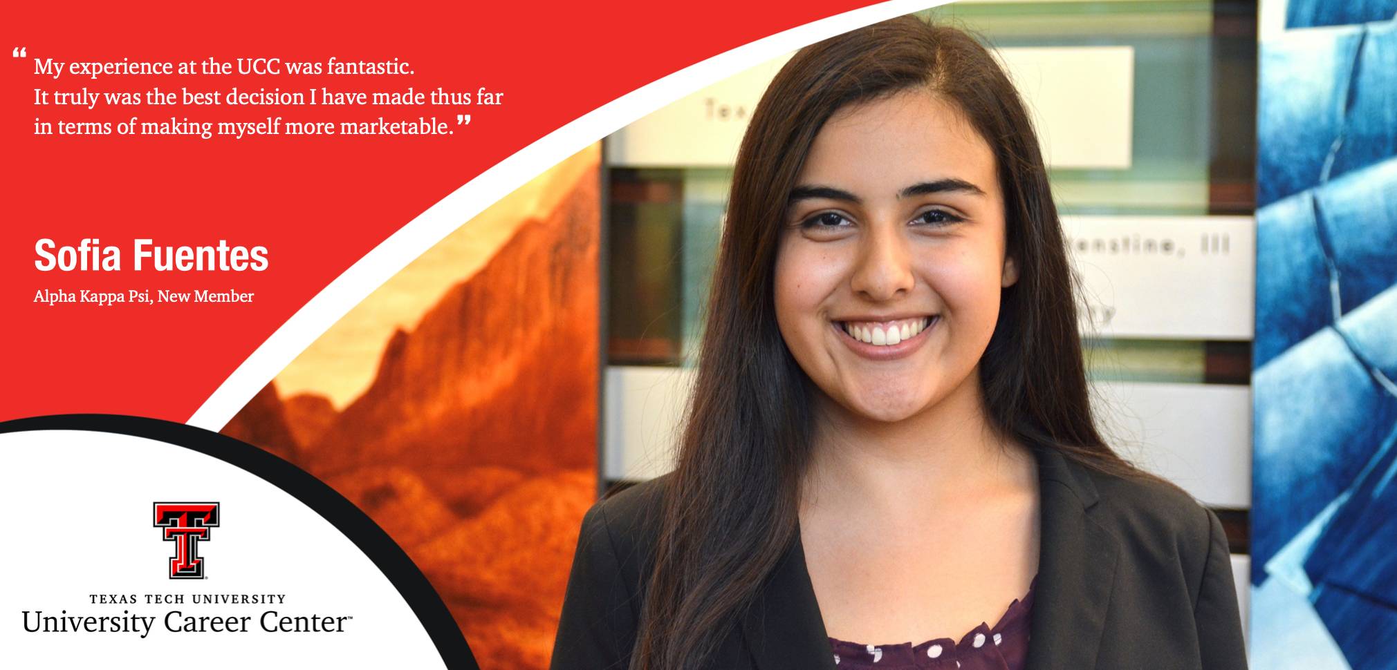 Girl smiling with quote and UCC logo