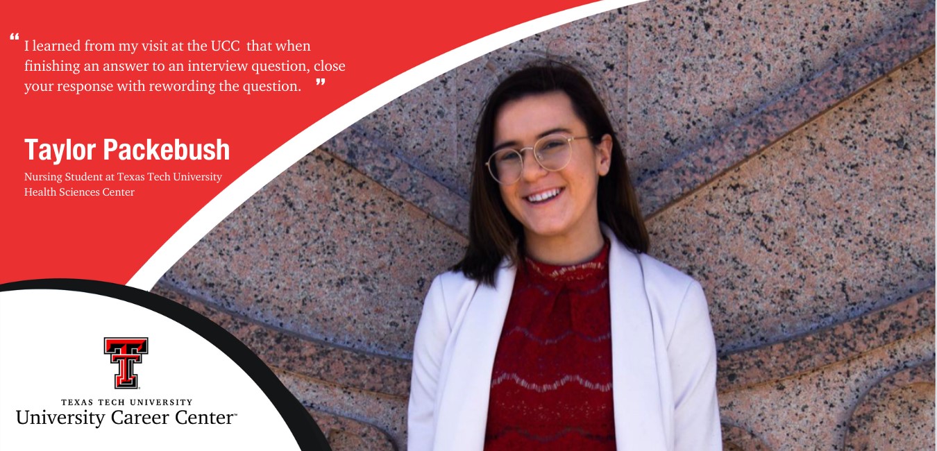 Woman in white coat next to quote and UCC logo