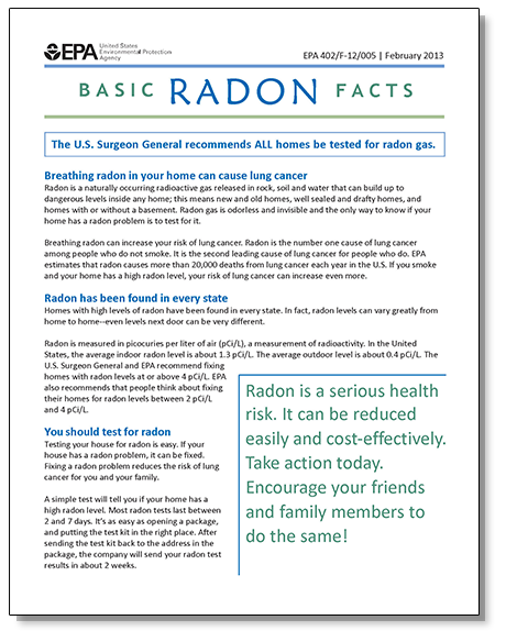 Basic Radon Facts publication by EPA