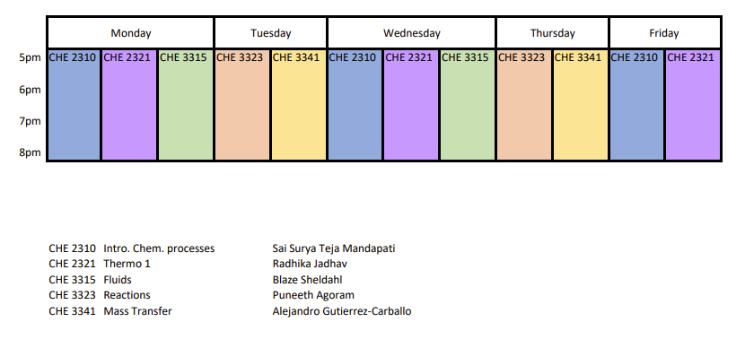 Spring 2023 Tutoring Schedule