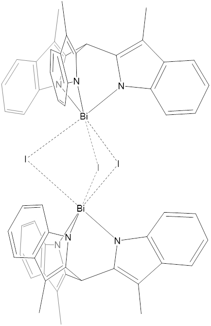 molecule tris(μ2-iodo)-bis(2,2',2''-methanetriyltris(3-methylindol-1-yl))-di-bismuth