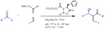 Asymmetric catalytic halo aldol reaction for MBH ketone synthesis