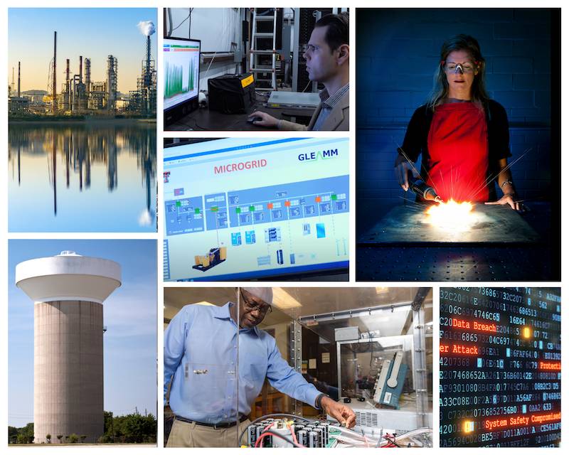 Collage of photos. First image is of a power plant.