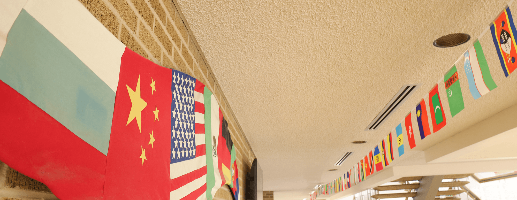 county flags in the halls of the CMLL building