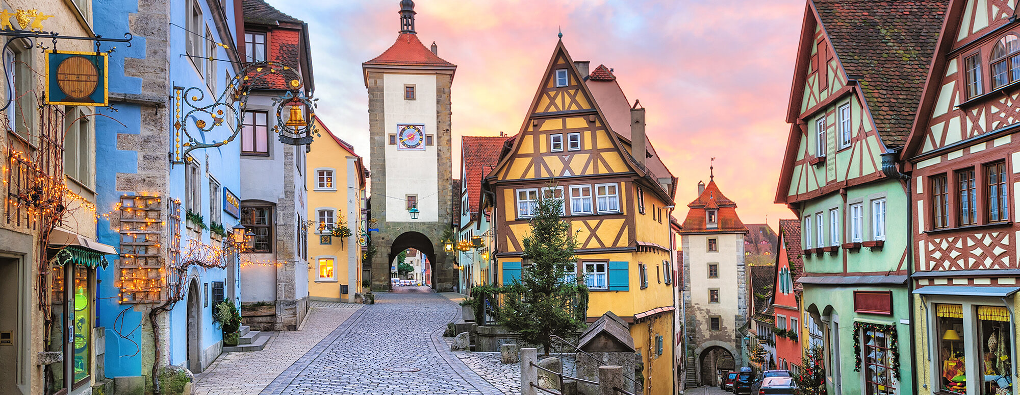 germany village with bright colors painted on the building walls