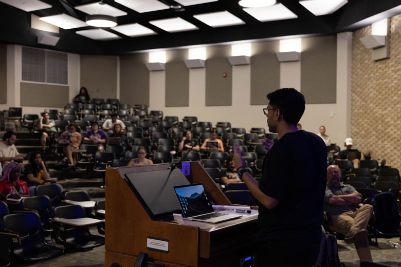 Paul Lopez lecturing class