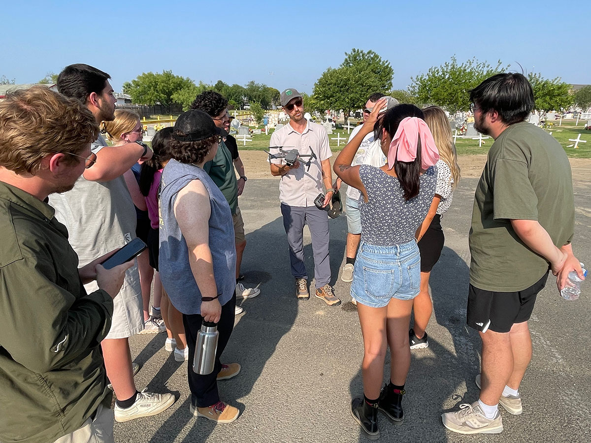 Adjunct Professor Jordan Vonderhaar teaching TTU students how to use drones 