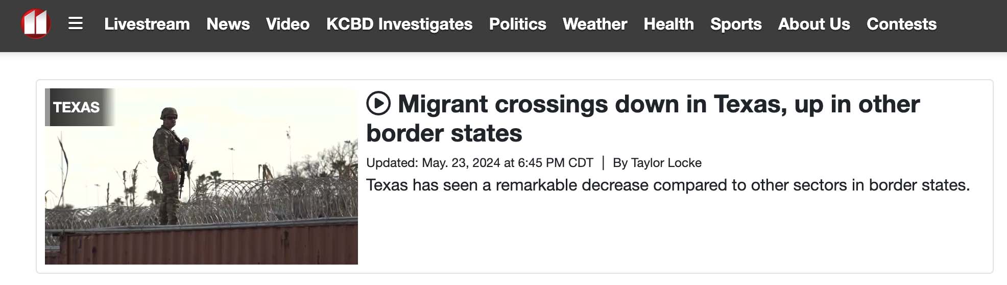 KCBD story Texas border crossings down