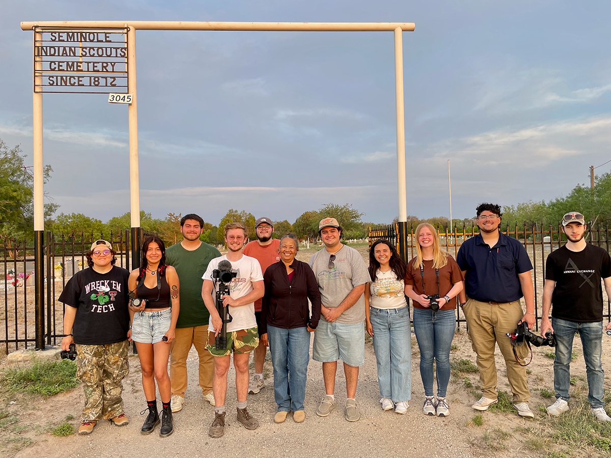 Journalism students at the Seminole Indian Scouts Cemetery, Bracketville, TX