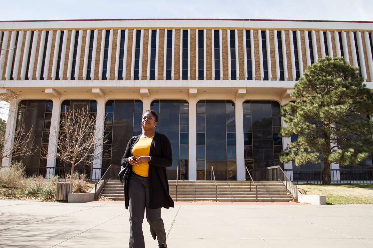 Erica Taylor outside the CoMC building