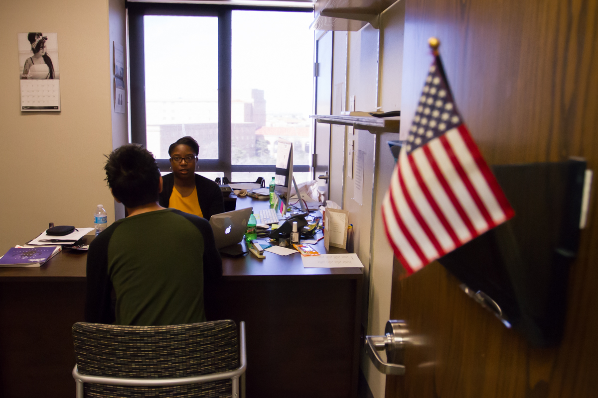 Erica Taylor and Eli Ramirez discussing his video project