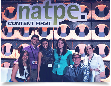 Ben Jarvis and NATPE interns group photo on NATPE speaker stage.