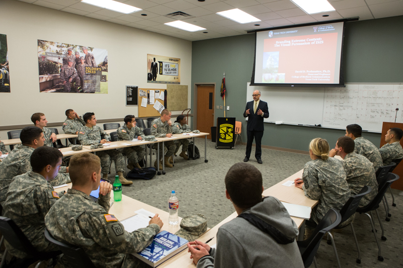 Dean Perlmutter speaking to ROTC students