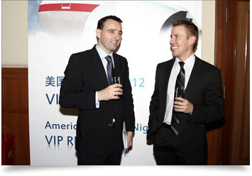 Tim Loecker and American Airlines client at a media event in Beijing
