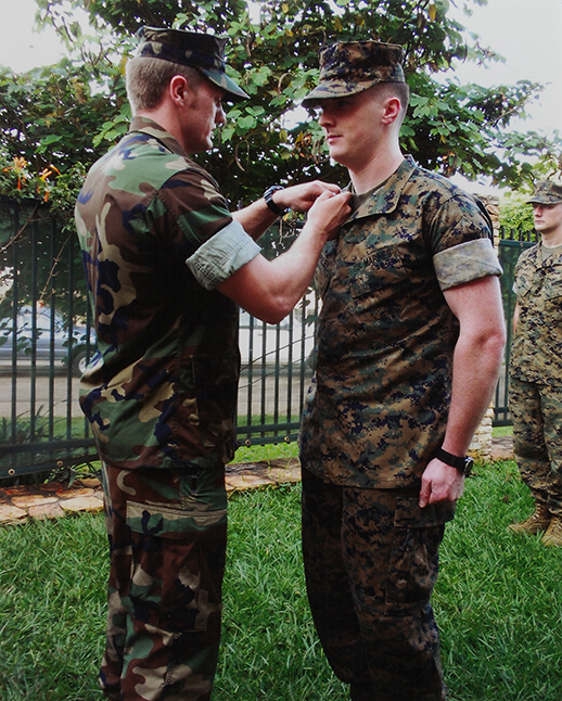 Parmley being pinned a Sergeant of Marines