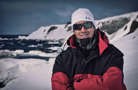 Anthony on a snowy coastline