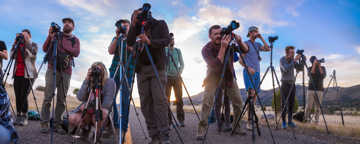 Students taking photos with tripod cameras