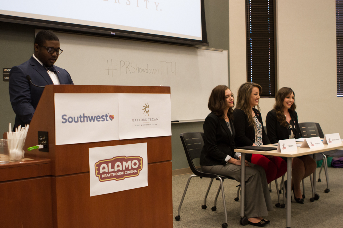 Public Relations student speaking at podium