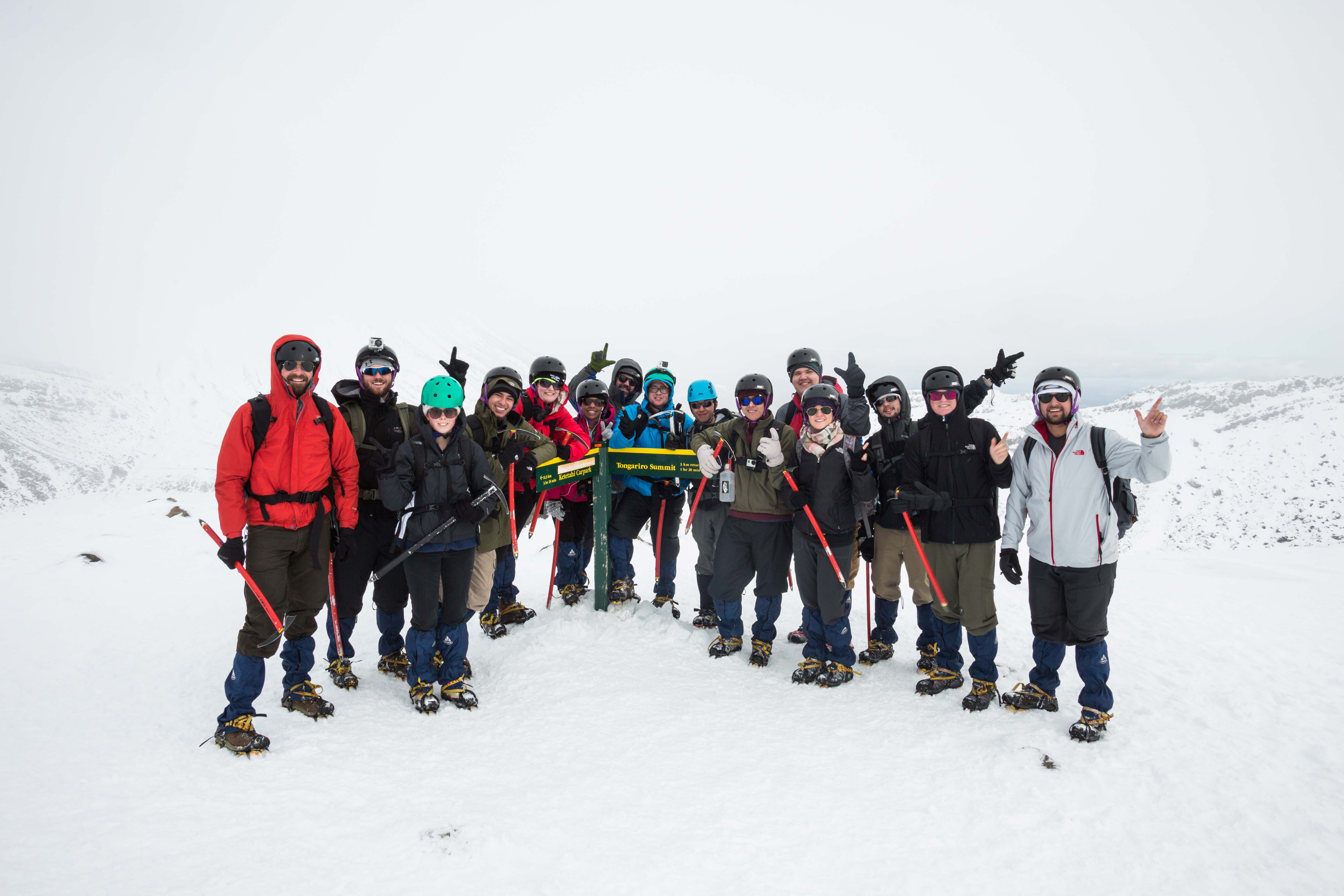 Students on top of a mountain in New Zealand