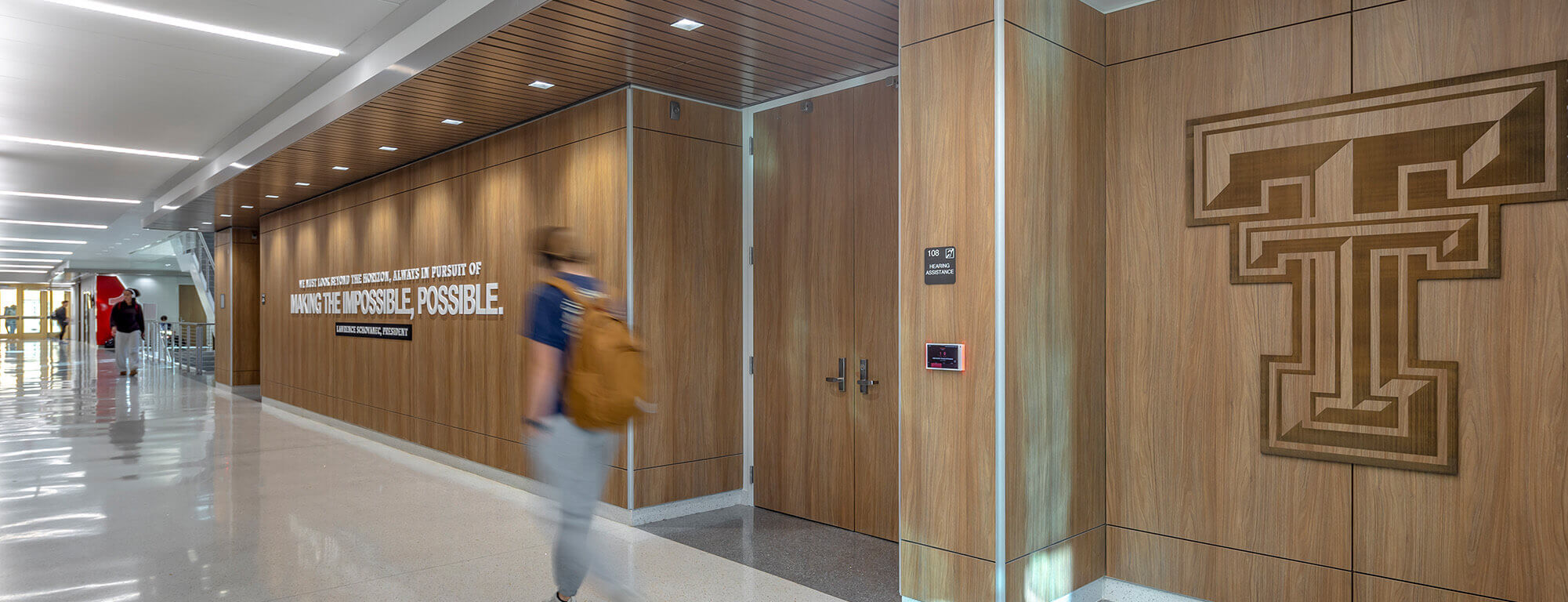 Texas Tech students walking in the hallways of the academic sciences building