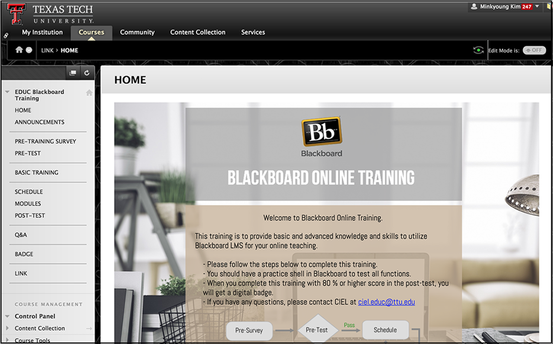 Blackboard support screenshot