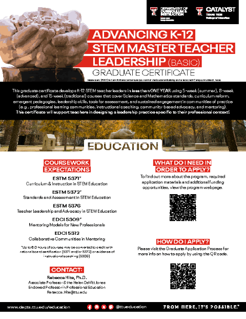 Advancing K-12 STEM Master Teacher Leadership (Basic) Graduate Certificate flyer