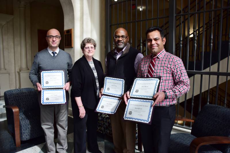 SERA President Shirley Matteson poses with winners of the 2019 SERA Bruce Thompson Outstanding Paper Award. From left: Parviz Safadel, Matteson, Hansel Burley and Ehsan Ghasemi.