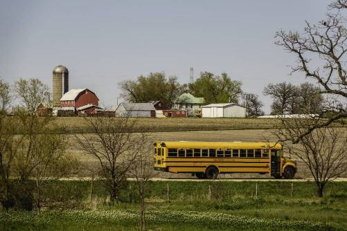 A school bus in a rural area
