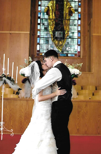 The couple at their wedding ceremony