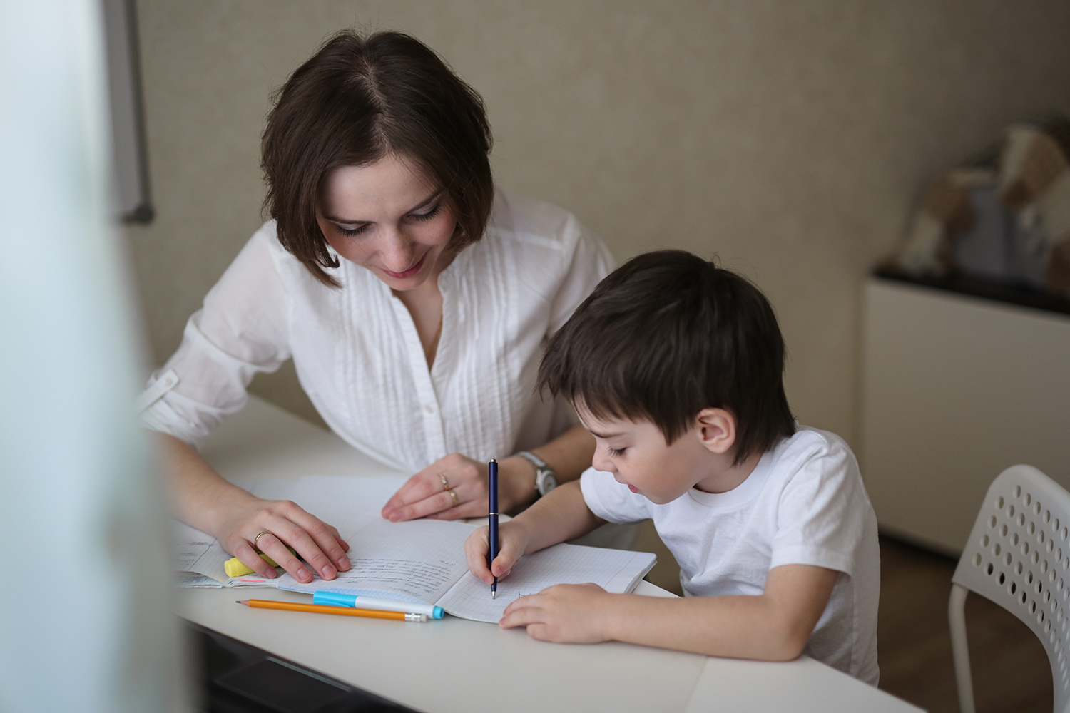 Mother and son learning Mother and son learning