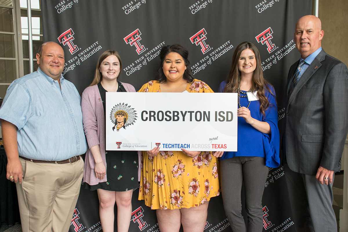 TechTeach Across Rural Texas teacher candidates posing with Crosbyton school district administrators