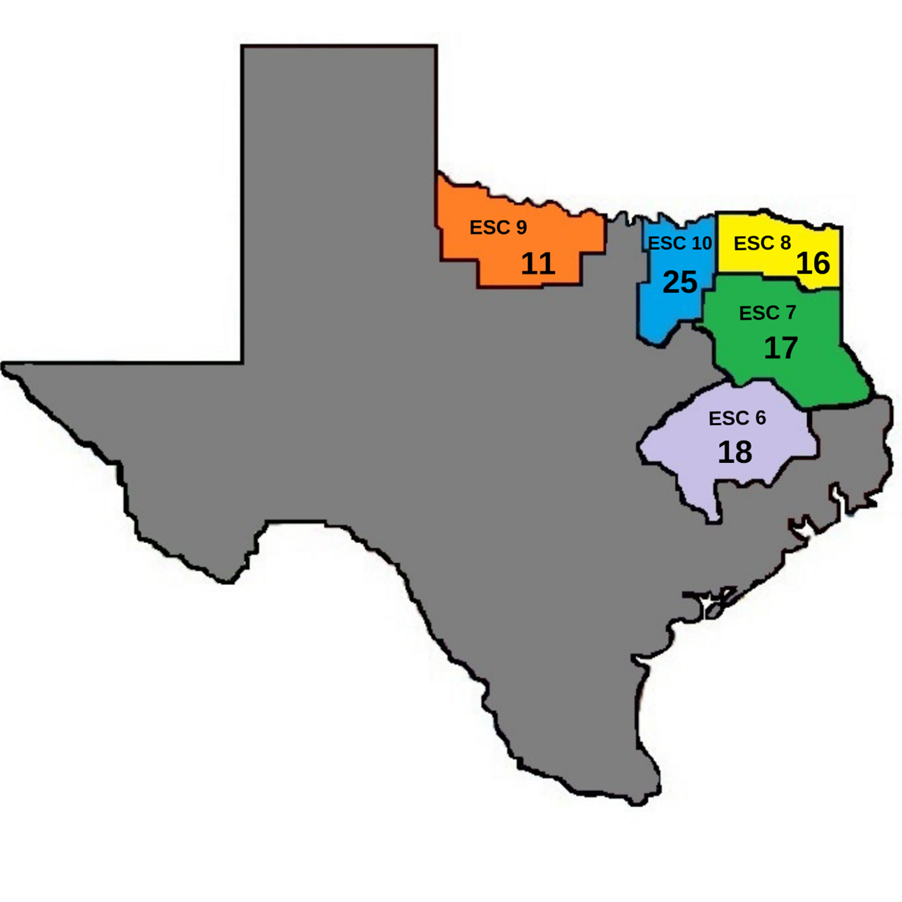 Map of Texas with ESCs 9-10 indicated