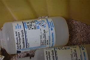 Two 500ml bottles of Hydrofluoric acid that were punctured.