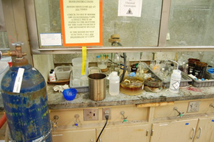 Area in fume hood where quenching was being performed.