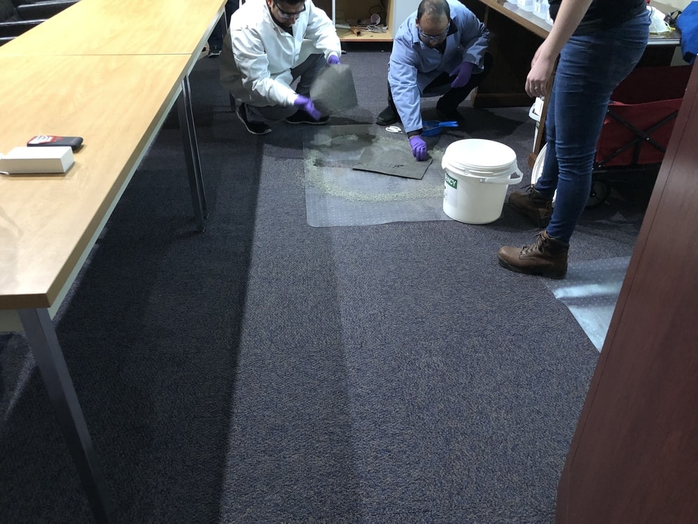 Spill clean up exercise using pig pads