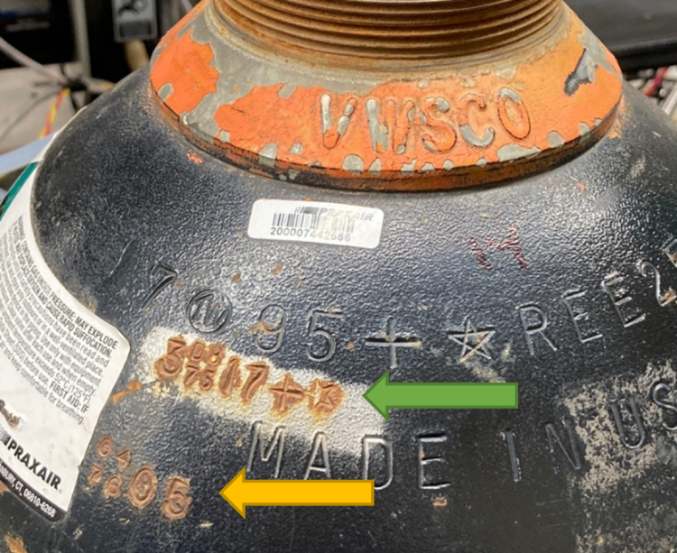 Gas cylinder inspection stamp
