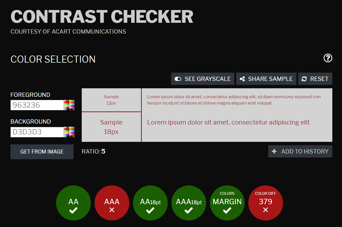 Example of a color contrast checker