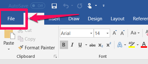 Arrow pointing to File in Microsoft Word